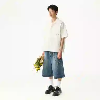 江南先生 野生无限户外刺绣口袋短袖宽松衬衣衬衫 男女同款