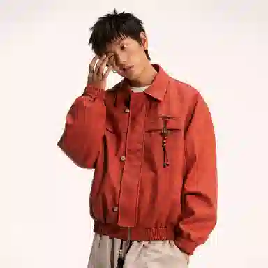 江南先生 流浪者之歌 纯色长袖宽松百搭外套皮衣 男女同款