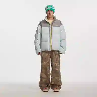 江南先生 美式复古立领拼接面包服羽绒服 男女同款