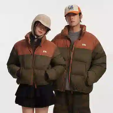 江南先生 美式复古立领拼接面包服羽绒服 男女同款