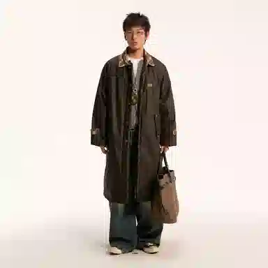 江南先生 流浪者之歌 索罗娜抑菌复古格纹拼接插肩袖设计感宽松休闲街头时尚外套风衣 男女同款