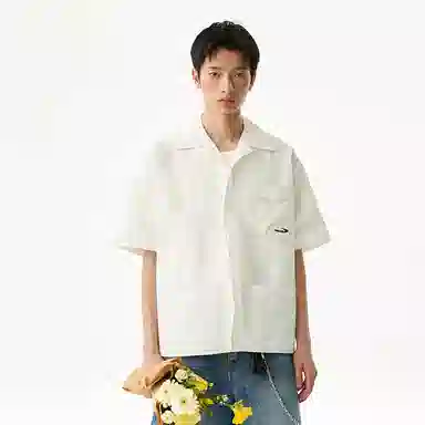 江南先生 野生无限户外刺绣口袋短袖宽松衬衣衬衫 男女同款