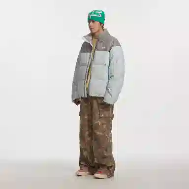 江南先生 美式复古立领拼接面包服羽绒服 男女同款