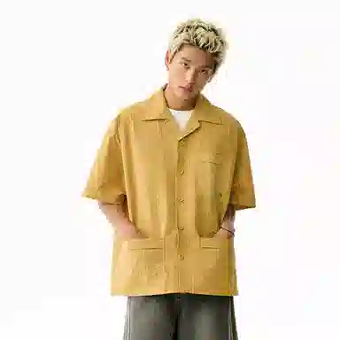 江南先生 野生无限户外刺绣口袋短袖宽松衬衣衬衫 男女同款