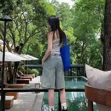 淑好百 复古高腰宽松小个子直筒五分牛仔短裤 女款