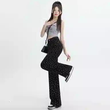 淑好百 小个子直筒高腰设计感拖地牛仔裤 女款 黑色