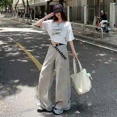 淑好百 宽松阔腿扎染牛仔裤 女款