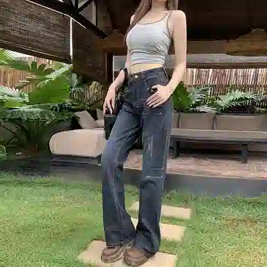 淑好百 微喇叭春秋高腰牛仔裤 女款