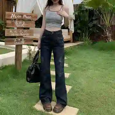 淑好百 微喇叭春秋高腰牛仔裤 女款