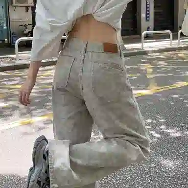 淑好百 宽松阔腿扎染牛仔裤 女款