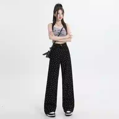 淑好百 小个子直筒高腰设计感拖地牛仔裤 女款 黑色