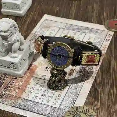 既白南兮 生发财聚山鬼花钱福牌太岁本命年好运道系青年国风新中式文创 合金 手环 男女同款情侣款