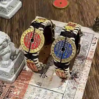 既白南兮 道心永恒 山鬼花钱福牌太岁本命年好运道系青年国风新中式文创 合金 手环 男女同款情侣款