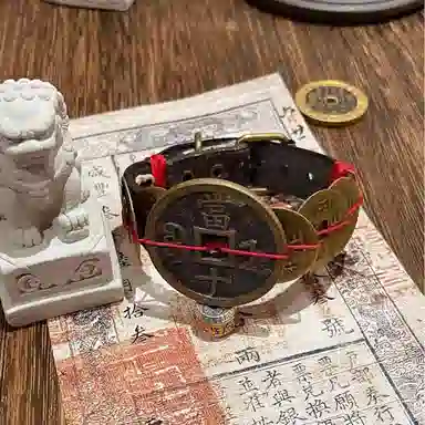 既白南兮 稻米系列 阿宁咸丰当十铜钱五帝钱做旧复古国风文创新中式 铜 合金 皮革 手环 男女同款情侣款