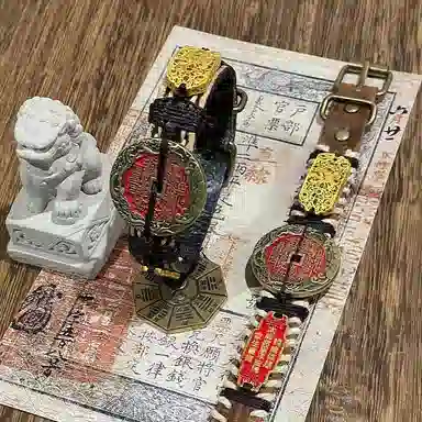 既白南兮 道韵护佑鱼跃龙门山鬼花钱本命道系青年太岁#好运 合金 皮革 手环 男女同款情侣款