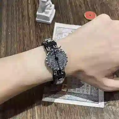 既白南兮 龙啸山河山鬼花钱貔貅太岁令道系青年国风新中式文创 合金 皮革 手环 男女同款情侣款