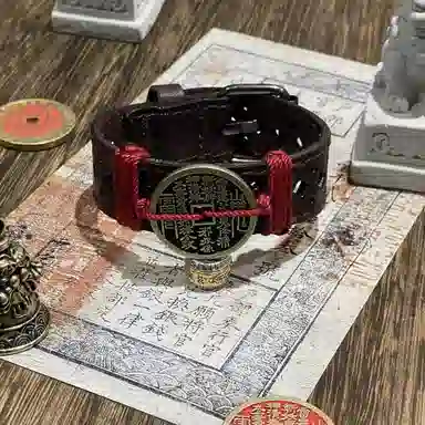 既白南兮 玄钱护安山鬼花钱本命年道系青年国风新中式文创 合金 皮革 手环 男女同款情侣款