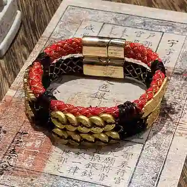 既白南兮 财聚乾坤五帝钱貔貅好运道系青年国风新中式文创 合金 手环 男女同款情侣款