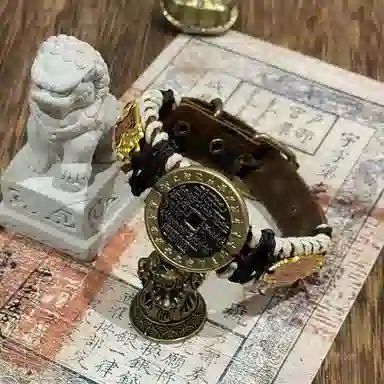 既白南兮 玄炁凝幽山鬼花钱福牌太岁好运道系青年国风新中式文创 铜 手环 男女同款情侣款