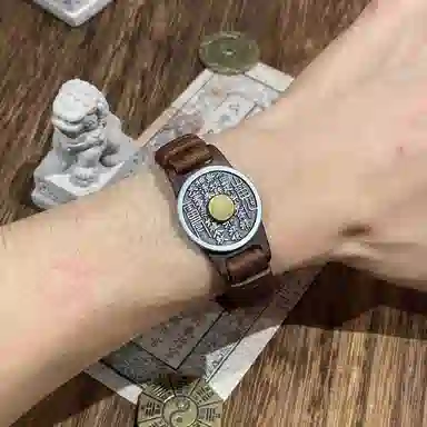 既白南兮 无极系列 山鬼花钱本命年道系青年国风新中式文创 铜 合金 皮革 手环 男女同款情侣款