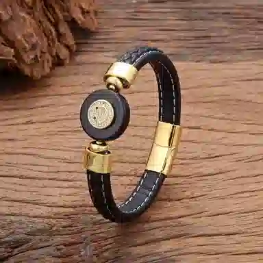 既白南兮 微笑笑脸 铜镶嵌锆石皮绳 手环 男女同款情侣款