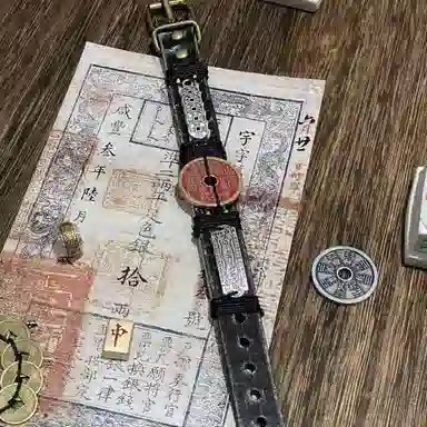 既白南兮 山鬼花钱五帝钱太岁本命年道系青年国风新中式文创 合金 皮革 手环 男女同款情侣款