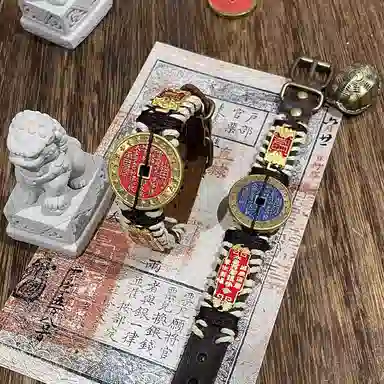 既白南兮 道心永恒 山鬼花钱福牌太岁本命年好运道系青年国风新中式文创 合金 手环 男女同款情侣款