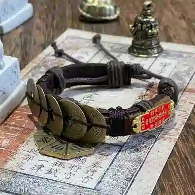 既白南兮 福聚乾坤五帝钱太岁本命年好运道系青年国风新中式文创 合金 手环 男女同款情侣款