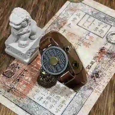 既白南兮 无极系列 山鬼花钱本命年道系青年国风新中式文创 铜 合金 皮革 手环 男女同款情侣款