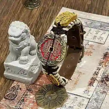 既白南兮 道韵护佑鱼跃龙门山鬼花钱本命道系青年太岁#好运 合金 皮革 手环 男女同款情侣款