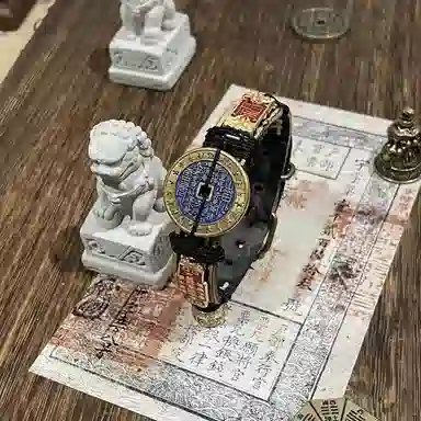 既白南兮 生发财聚山鬼花钱福牌太岁本命年好运道系青年国风新中式文创 合金 手环 男女同款情侣款