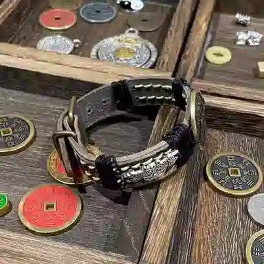 既白南兮 幽黑呈祥山鬼花钱貔貅国风新中式文创 合金 手环 男女同款情侣款