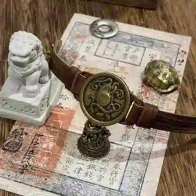 既白南兮 五行四象 本命年青龙白虎玄武朱雀太极八卦 铜 合金 皮革 手环 男女同款情侣款