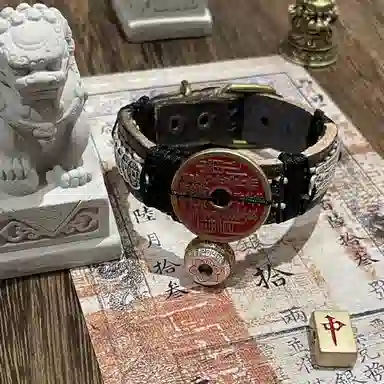 既白南兮 山鬼花钱五帝钱太岁本命年道系青年国风新中式文创 合金 皮革 手环 男女同款情侣款