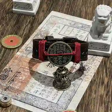 既白南兮 玄钱护安山鬼花钱本命年道系青年国风新中式文创 合金 皮革 手环 男女同款情侣款