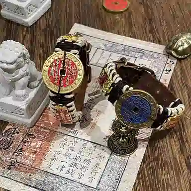 既白南兮 道心永恒 山鬼花钱福牌太岁本命年好运道系青年国风新中式文创 合金 手环 男女同款情侣款