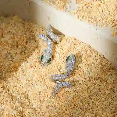 灵蛇轻奢奢华魅力 一撇一捺 秘境森林 密镶工艺立体 合金 耳钉 男女同款情侣款 银色