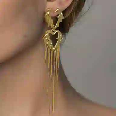 一撇一捺 流苏爱心 不规则耳饰 合金 耳环 女款