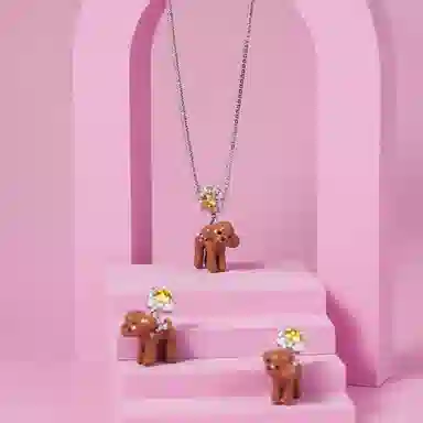 一撇一捺 泰迪狗狗潮流百搭棕色颈饰高级精致可爱 合金 项链 女款