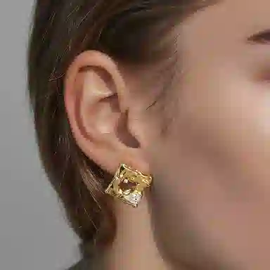 一撇一捺 流光不规则小众设计感耳饰复古气质 合金 耳钉 女款