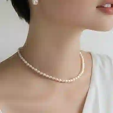 时尚优雅 一撇一捺 高级感时髦颈饰 合金 项链 女款 珍珠白