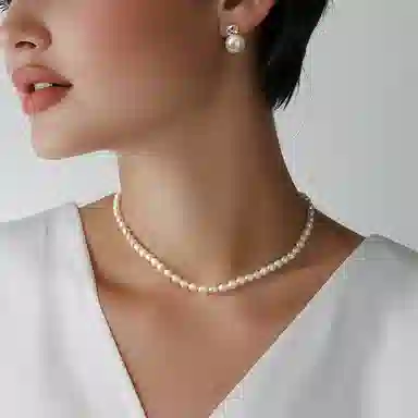 时尚优雅 一撇一捺 高级感时髦颈饰 合金 项链 女款 珍珠白