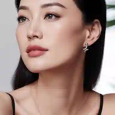 灵蛇轻奢奢华魅力 一撇一捺 秘境森林 密镶工艺立体 合金 耳钉 男女同款情侣款 银色