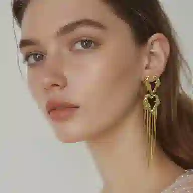 一撇一捺 流苏爱心 不规则耳饰 合金 耳环 女款