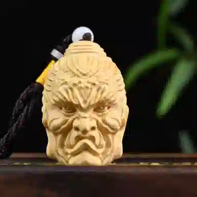 天纵 中式复古风纳福好运文玩挂件 实木双面精雕一念之间善恶佛魔平安手工艺品 黄杨木 木作把件 男女同款情侣款