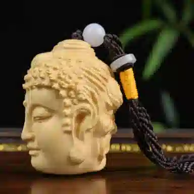 天纵 中式复古风纳福好运文玩挂件 实木双面精雕一念之间善恶佛魔平安手工艺品 黄杨木 木作把件 男女同款情侣款