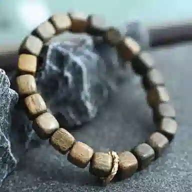 天纵 国风文玩复古佛珠 绿檀方块跑环 木作手串 男女同款情侣款 绿檀