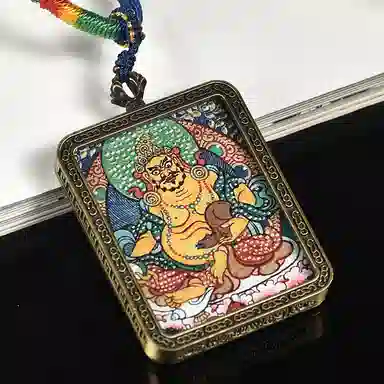 天纵 新中式藏式招财唐卡黄财神  复古个性国潮文玩 财运亨通 纳福转运 手工编绳高级感 水逆绝缘体#好运 合金 吊坠 男女同款情侣款