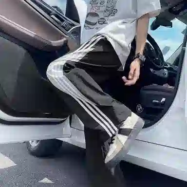寻星记 美式复古高街风侧边三条杠拼接阔腿潮流运动直筒裤休闲裤 男女同款