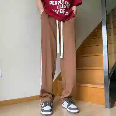 悍戈 美式复古高街基础款速干透气冰感侧边拼接撞色三条杠条纹户外机能宽松百搭潮流痞帅抽绳直筒阔腿卫裤运动垂感休闲裤 男女同款
